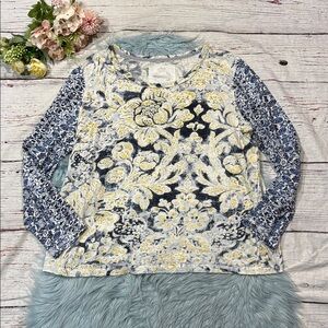 Cino Mixed Media Floral 3/4 Sleeve Cotton Top